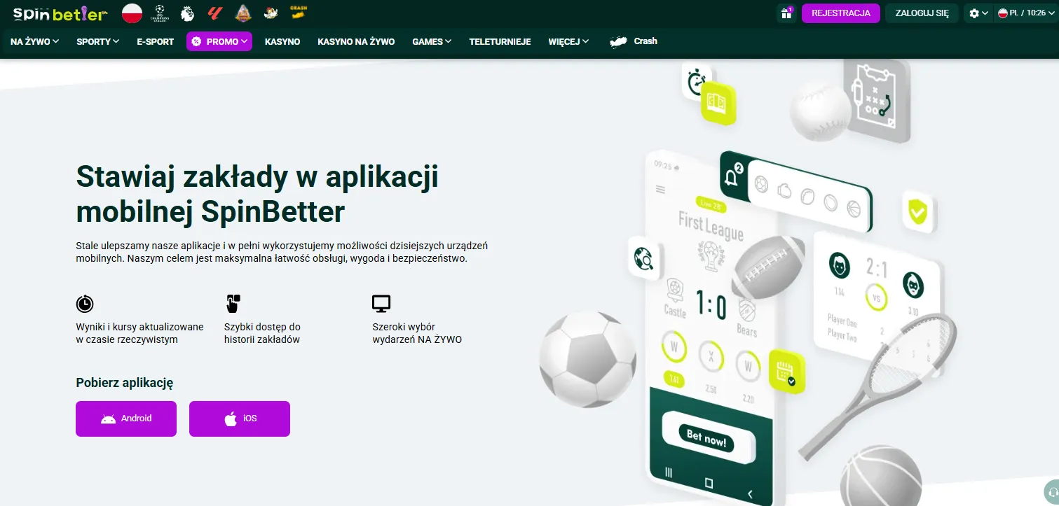 Spinbetter aplikacja mobilna na smartfonie